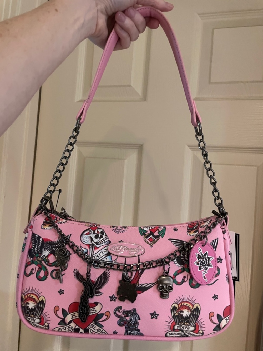 Ed Hardy Blush Tattoo Hobo Bag (with removable crossbody strap)